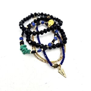 Erimish Black Gold Blue Boho Beaded Bracelet Stack Set Of 4